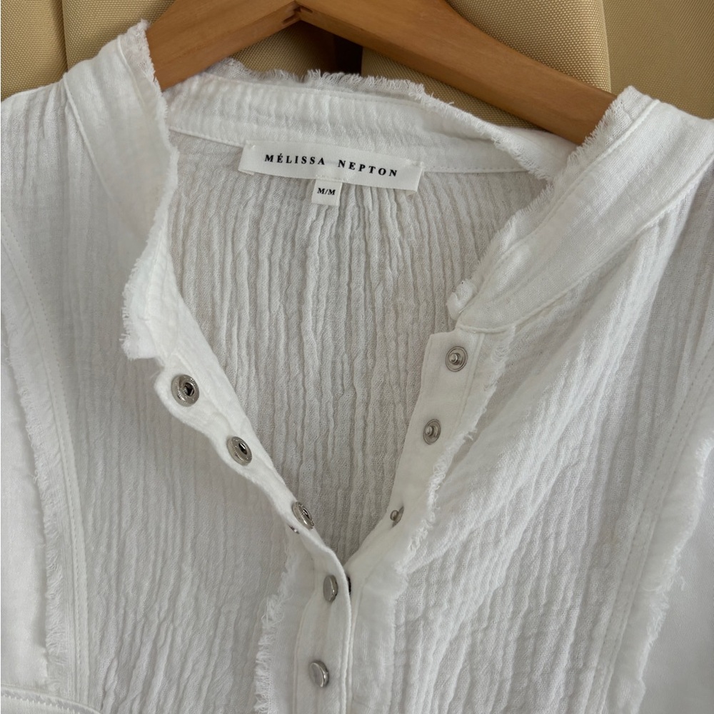 Melissa Nepton White Button-Up Women's Long Sleeve Blouse Size M - Picture 3 of 6
